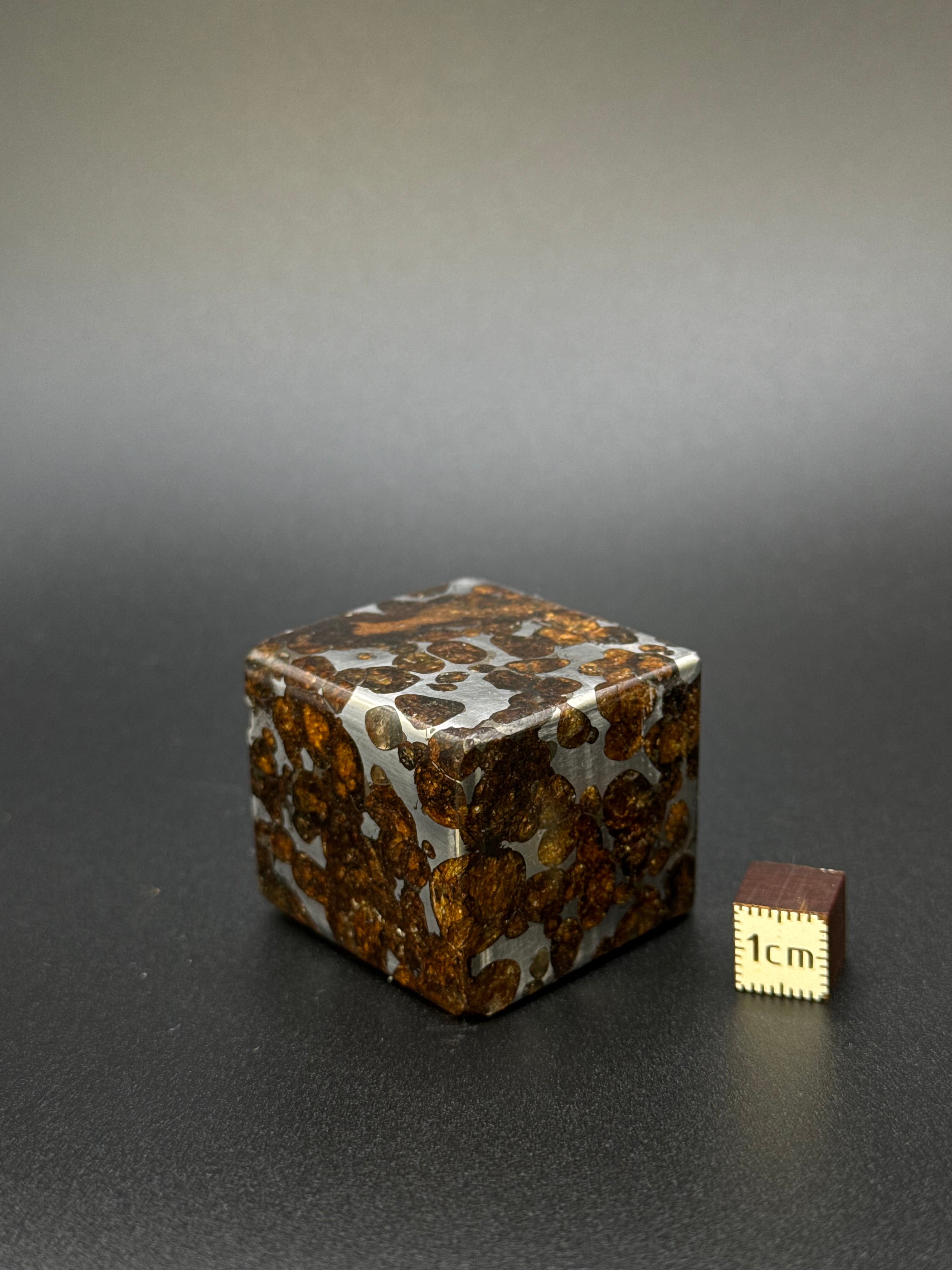 SERICHO PALLASITE METEORITE CUBE, KENYA. 178 GRAMS.