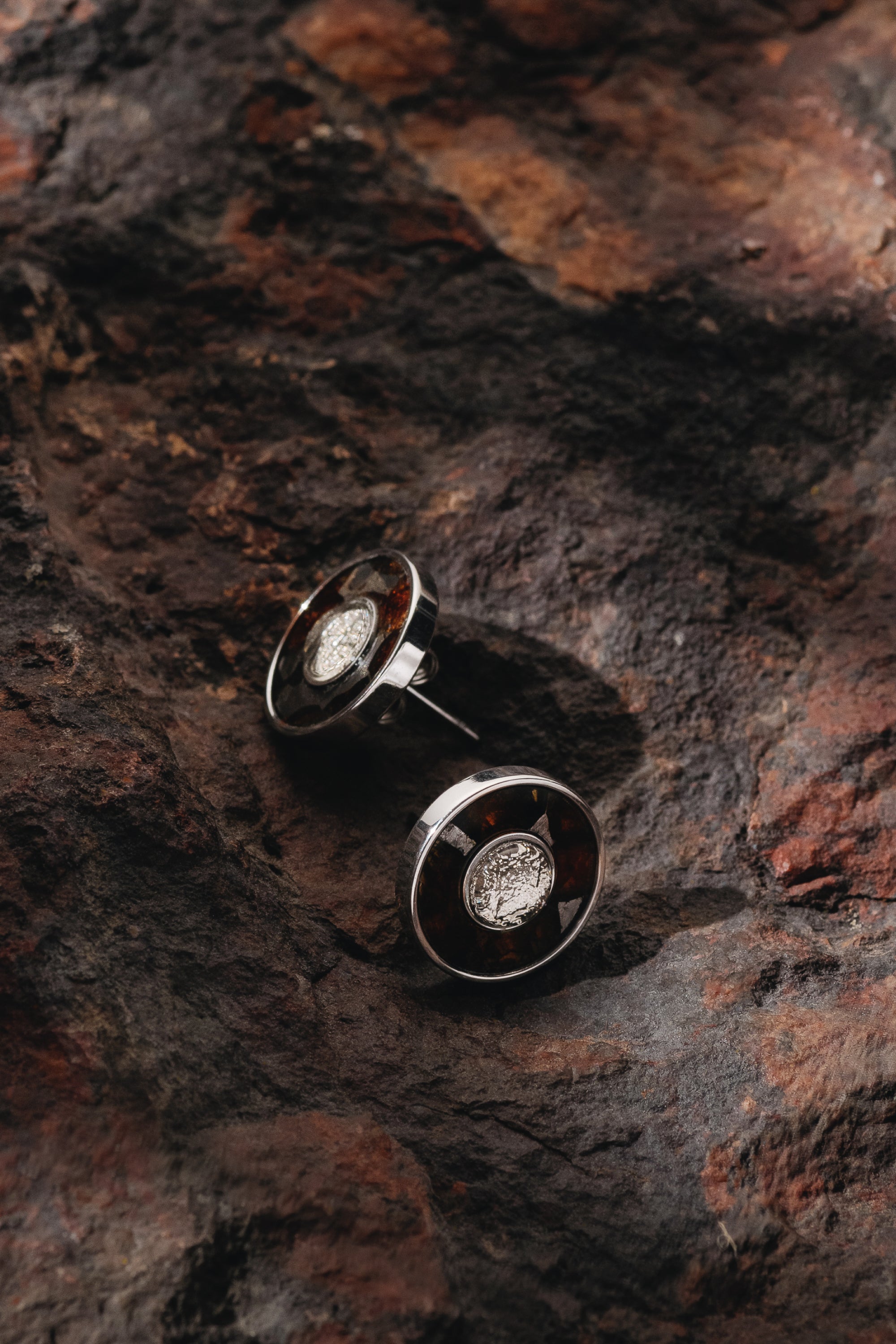 MUONIONALUSTA AND SERICHO METEORITE STUD EARRINGS