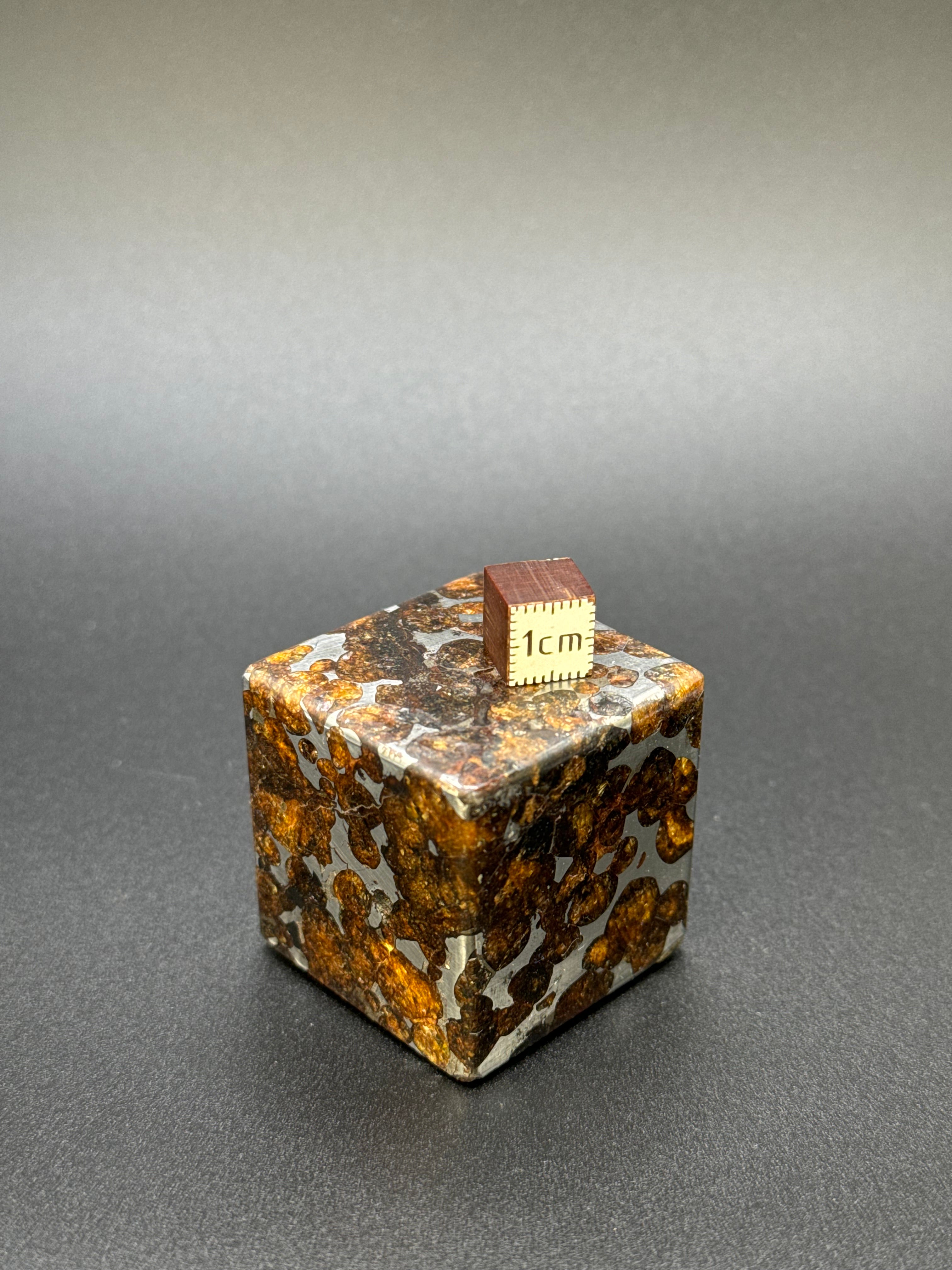SERICHO PALLASITE METEORITE CUBE, KENYA. 224 GRAMS.