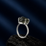 Raw Moldavite ring, silver 925. Adjustable.
