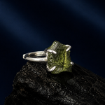 Raw Moldavite ring, silver 925. Adjustable.