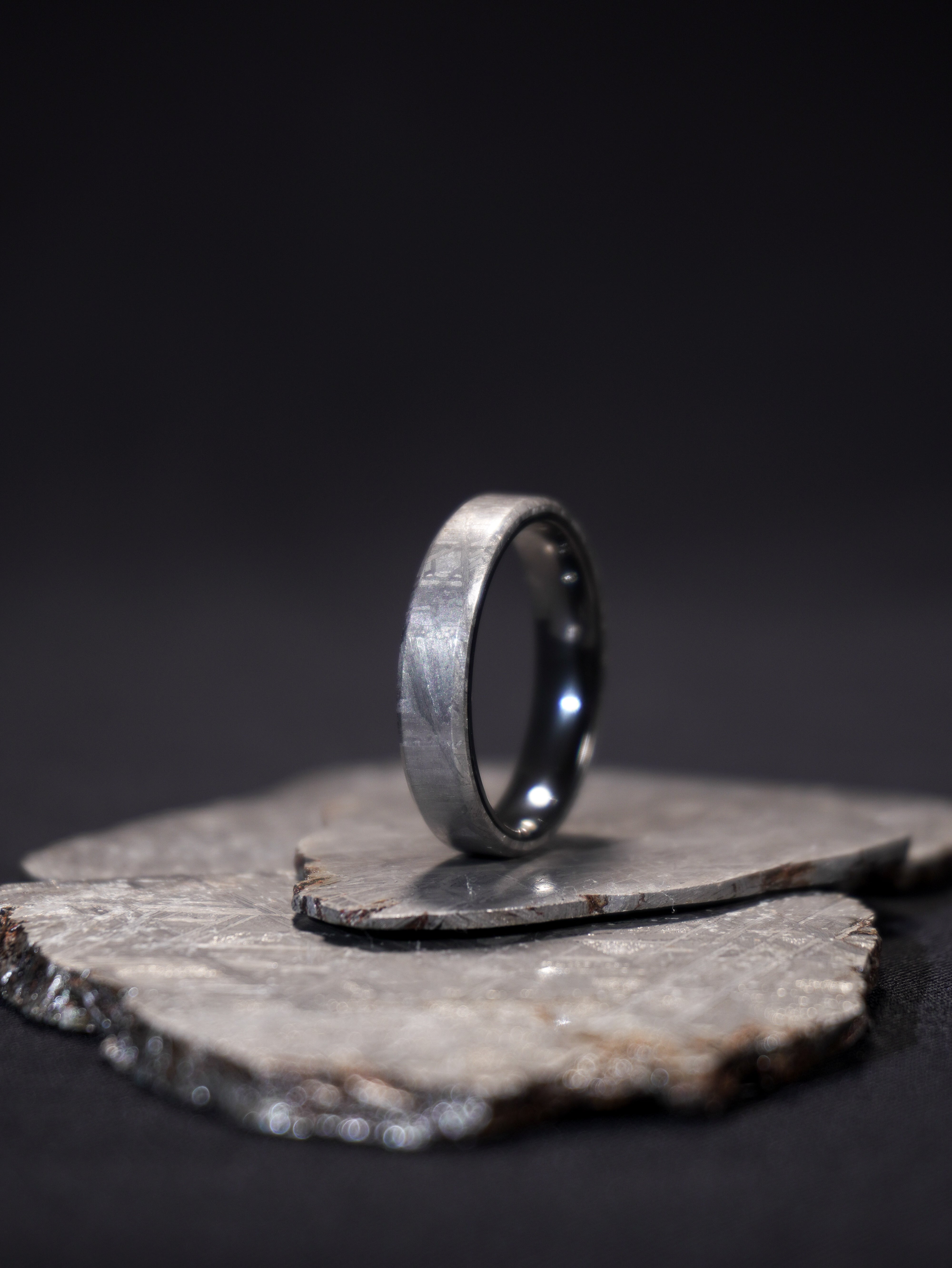 Interstellar One - Muonionalusta Meteorite & Black Tungsten Ring