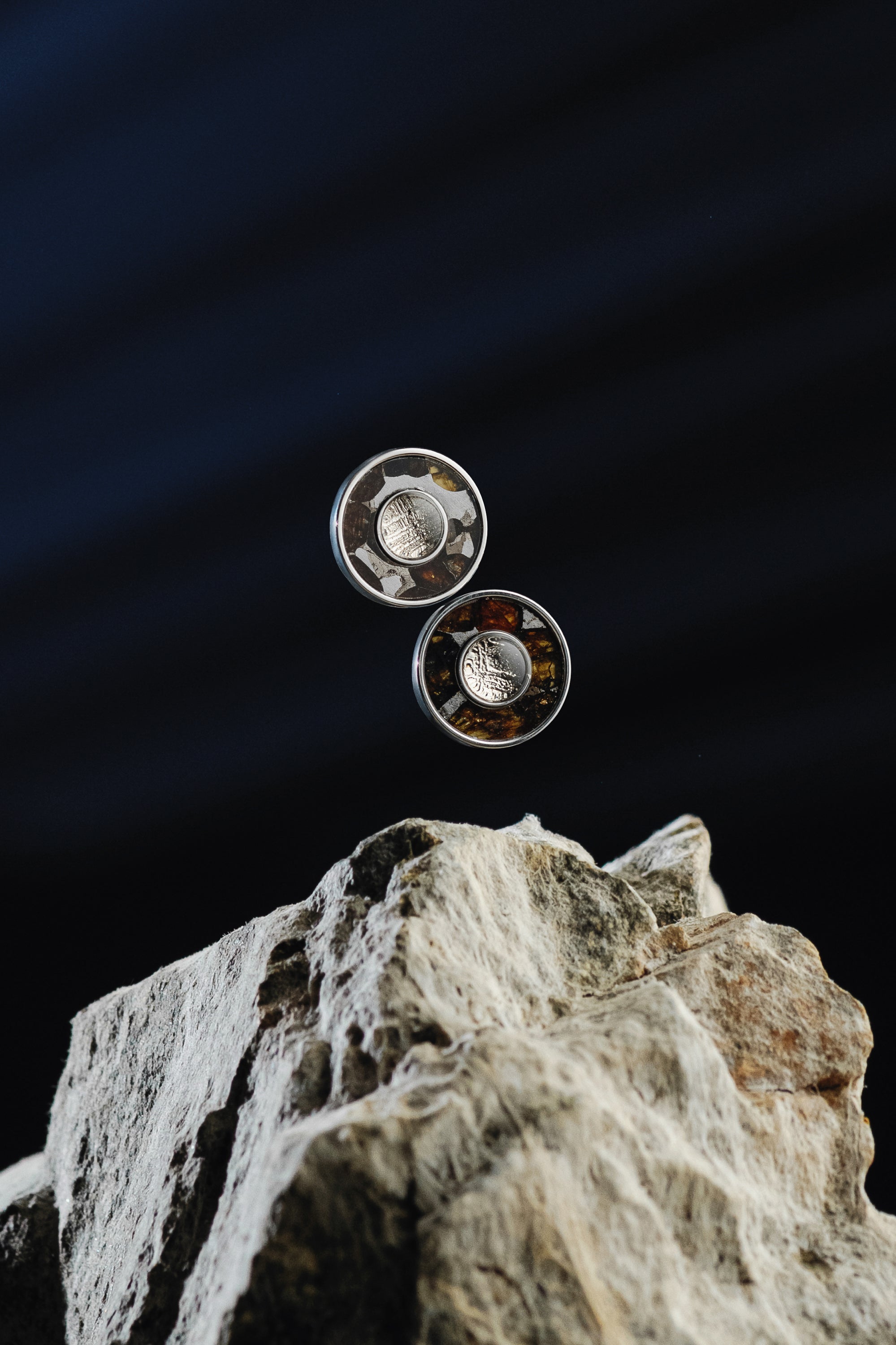 MUONIONALUSTA AND SERICHO METEORITE STUD EARRINGS