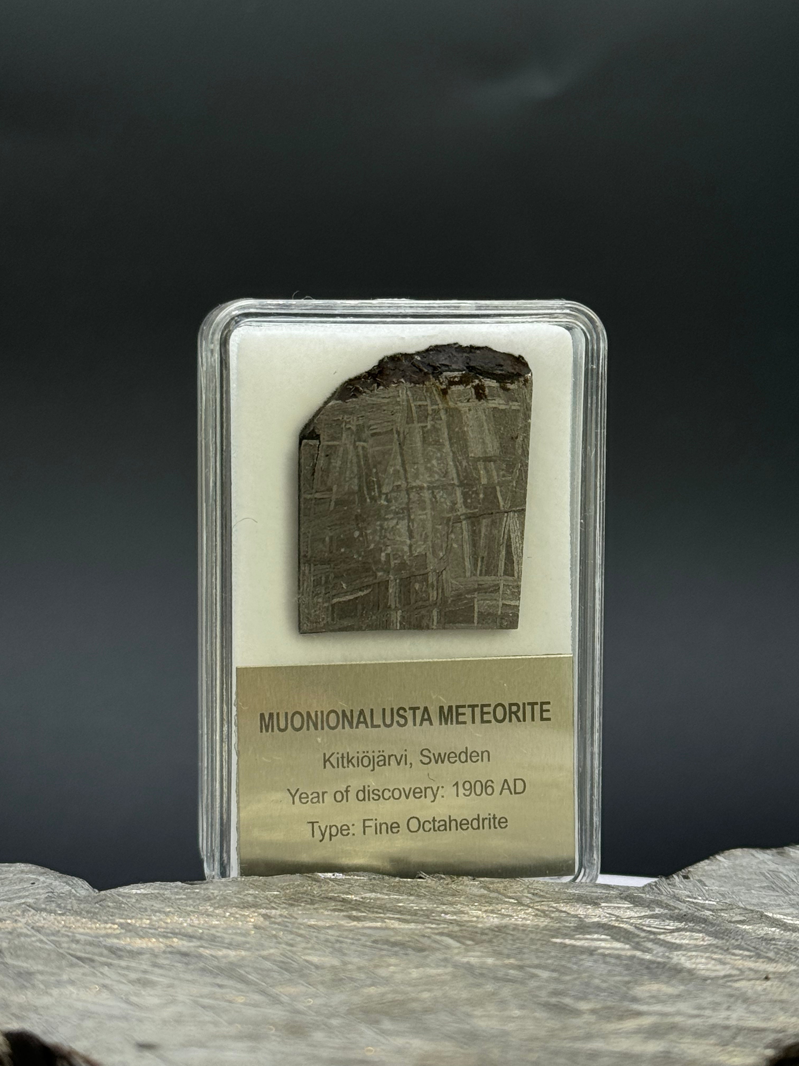 Muonionalusta meteorite, Sweden. Display box. 11,4 grams.