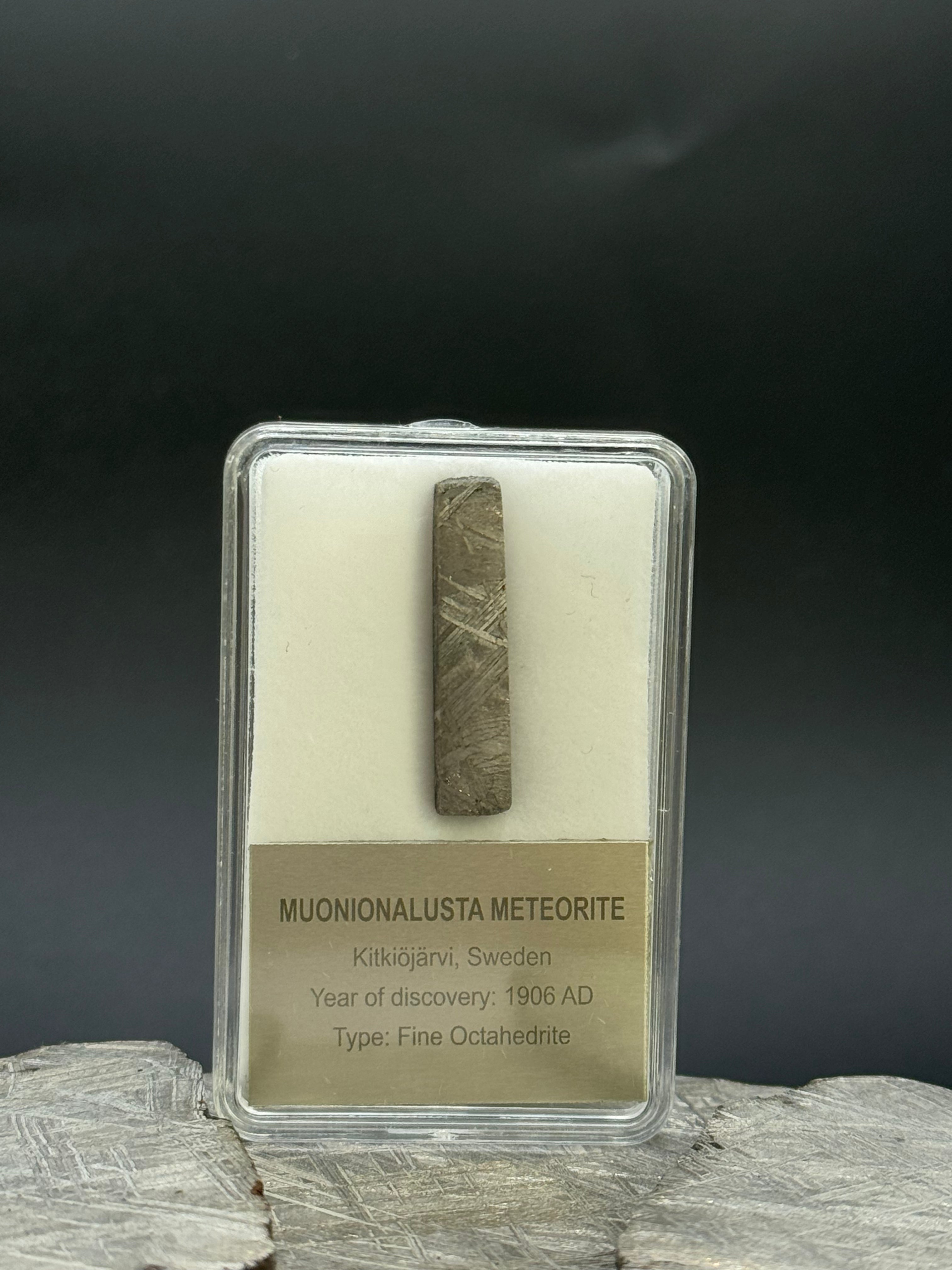 Muonionalusta meteorite, Sweden. Display box. 5,11 grams.