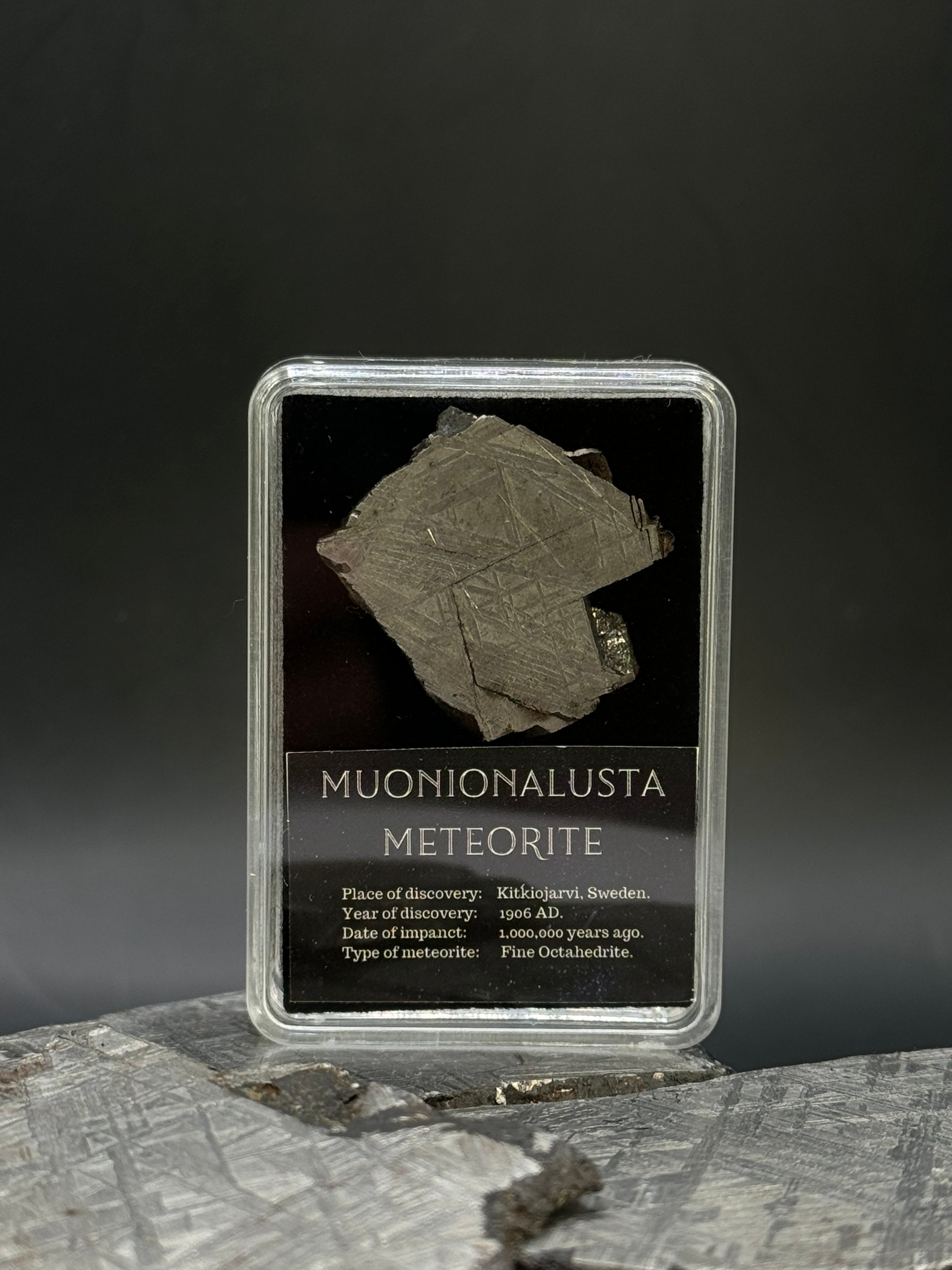 Muonionalusta Meteorite in Display box, 9 grams.