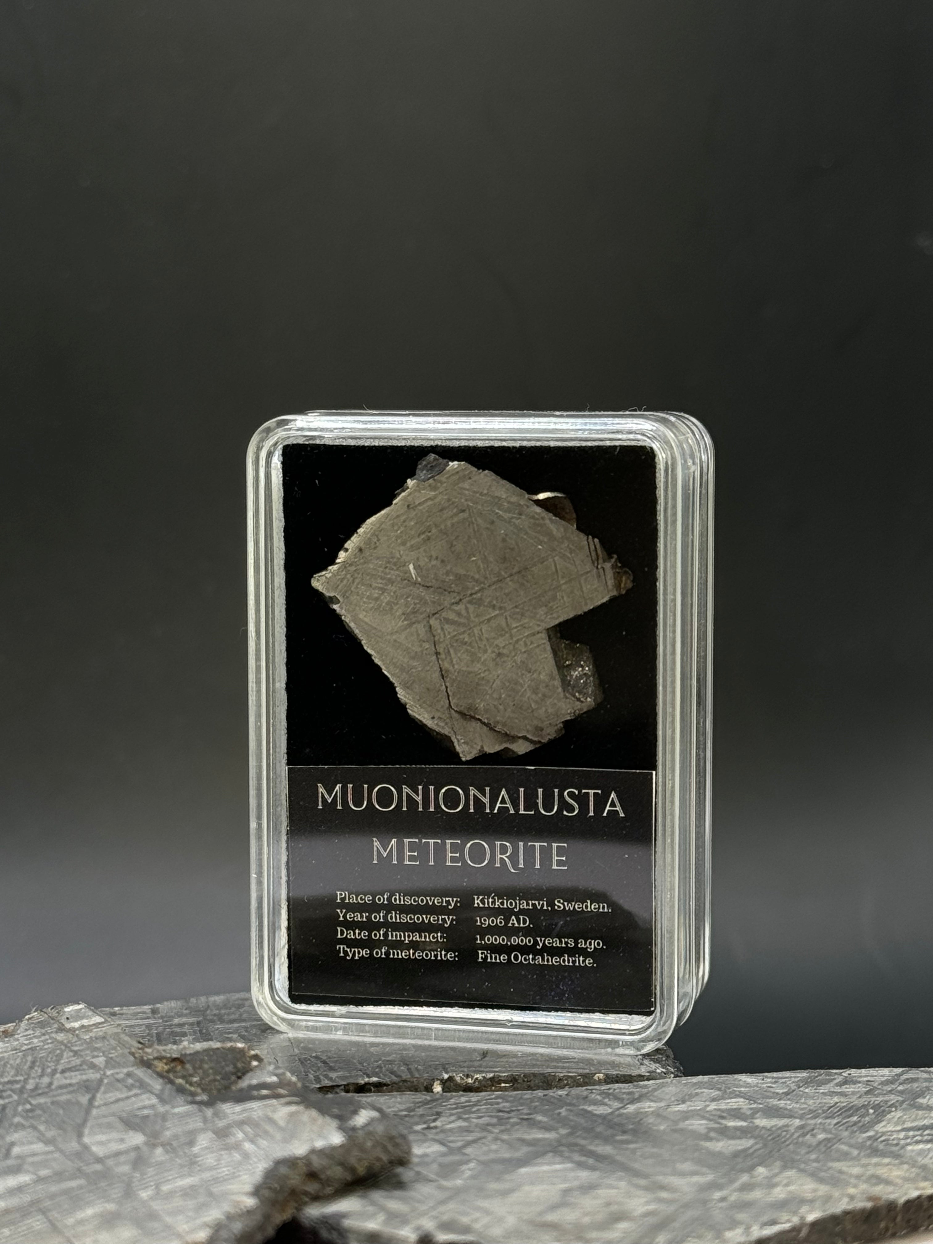Muonionalusta Meteorite in Display box, 9 grams.