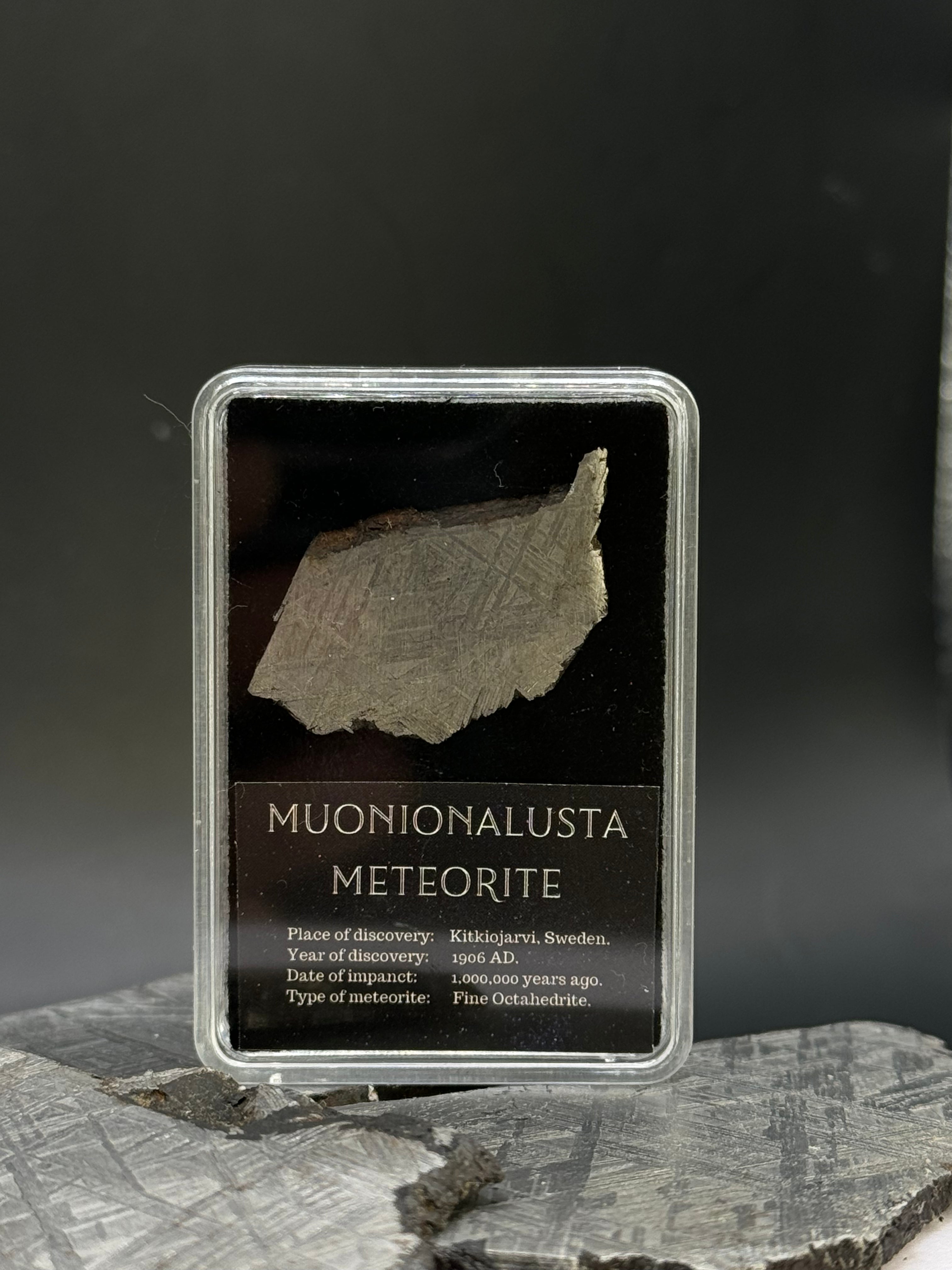 Muonionalusta Meteorite in Display box, 6 grams.