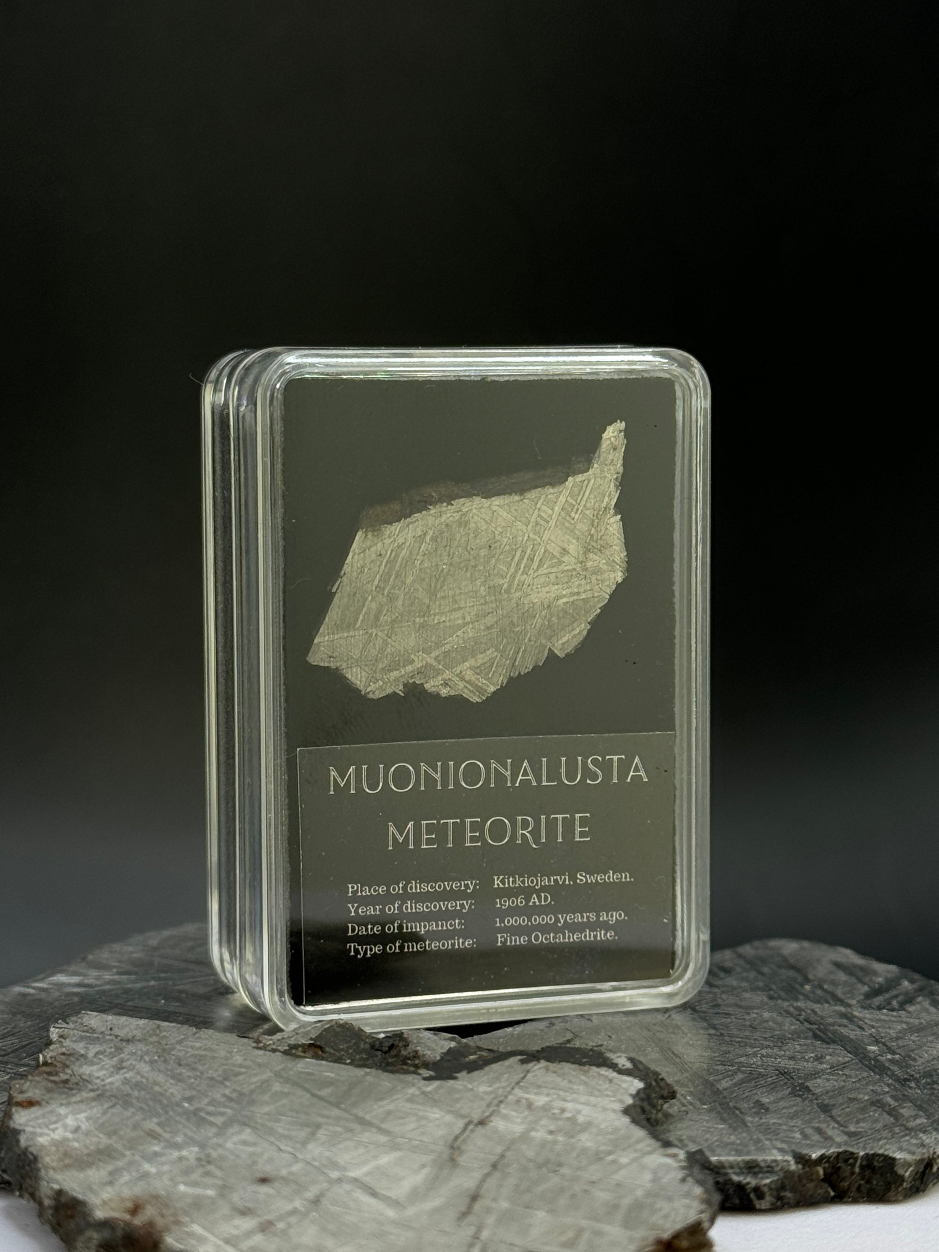 Muonionalusta Meteorite in Display box, 6 grams.