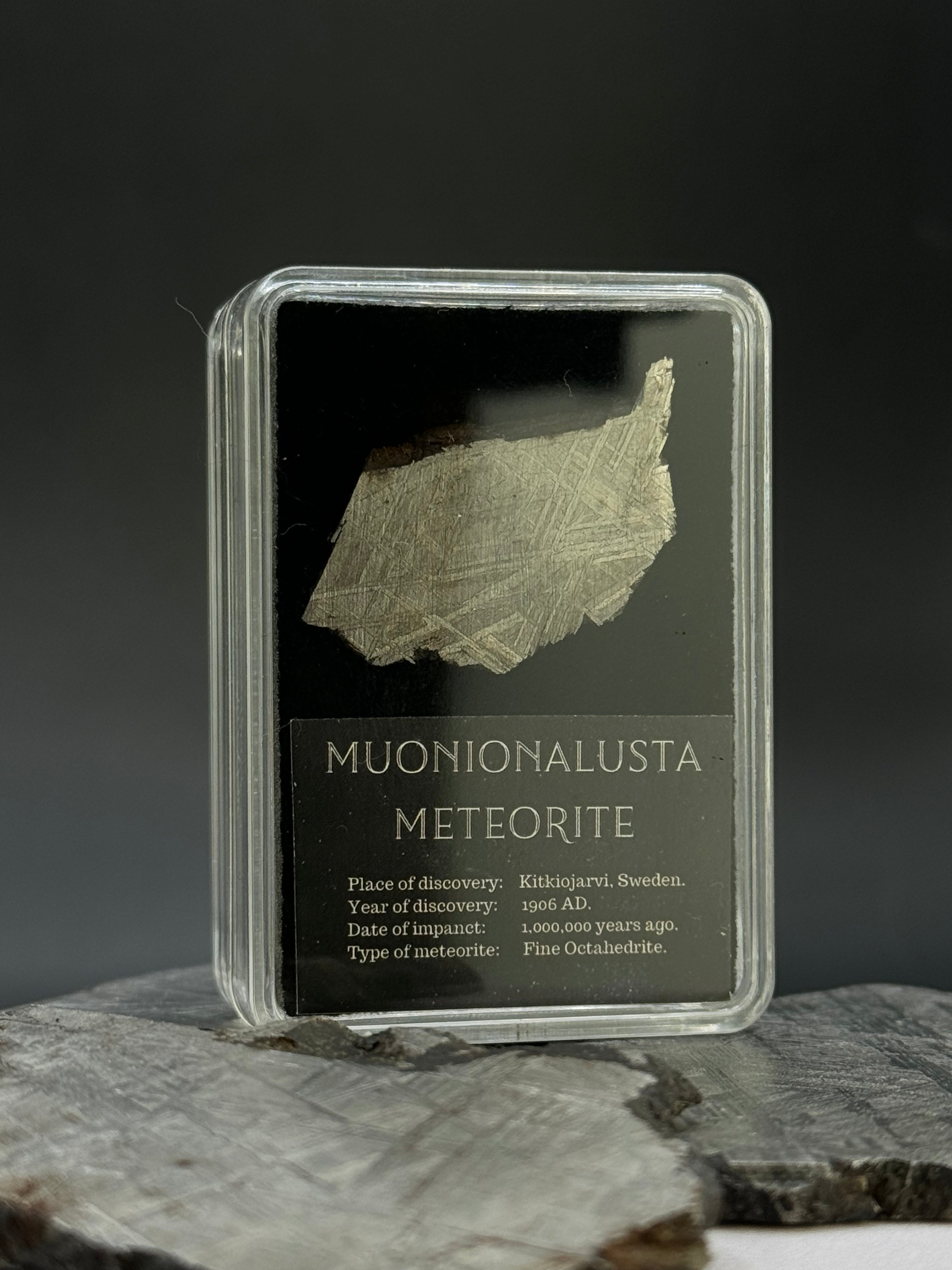 Muonionalusta Meteorite in Display box, 6 grams.