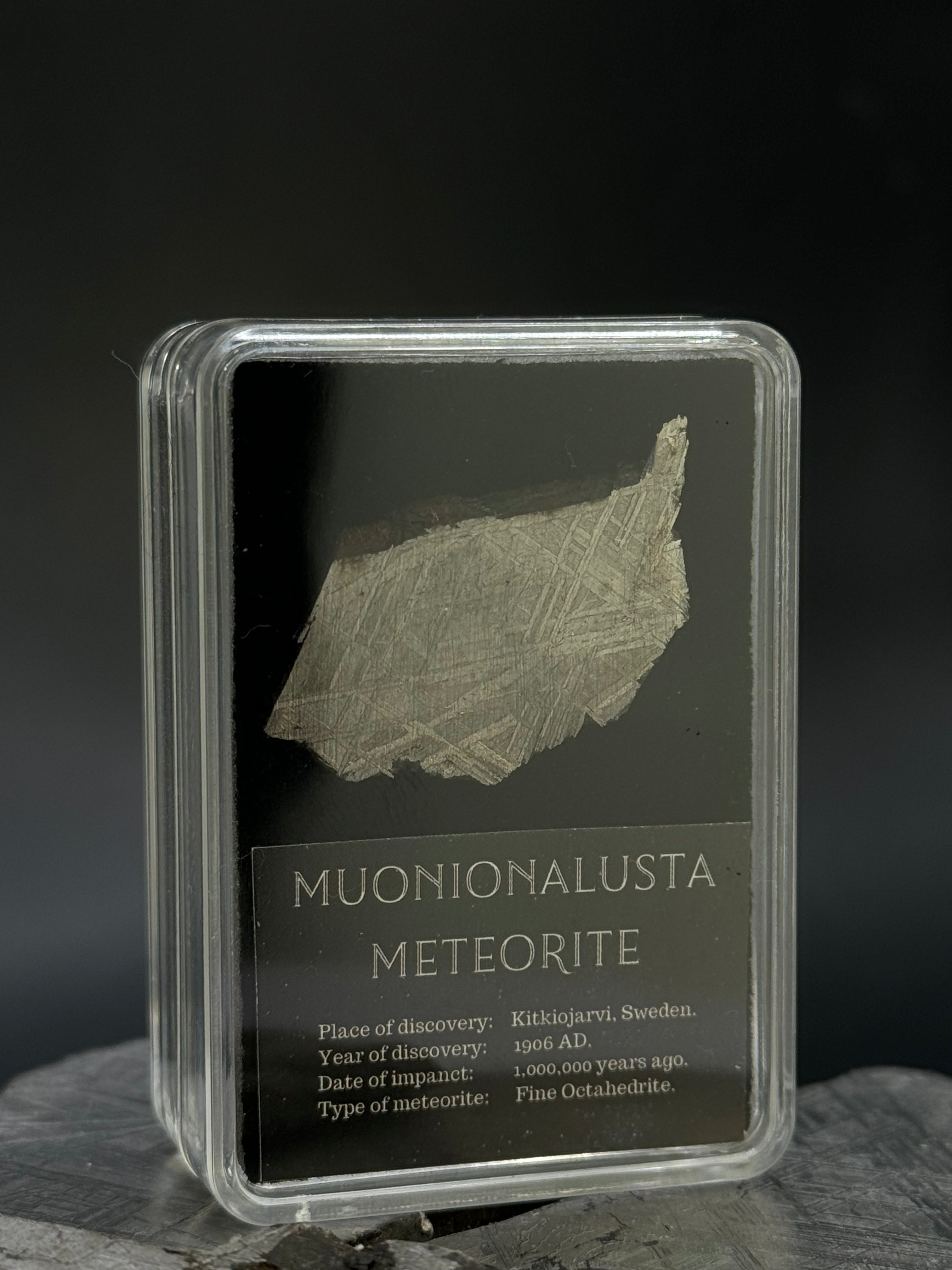 Muonionalusta Meteorite in Display box, 6 grams.