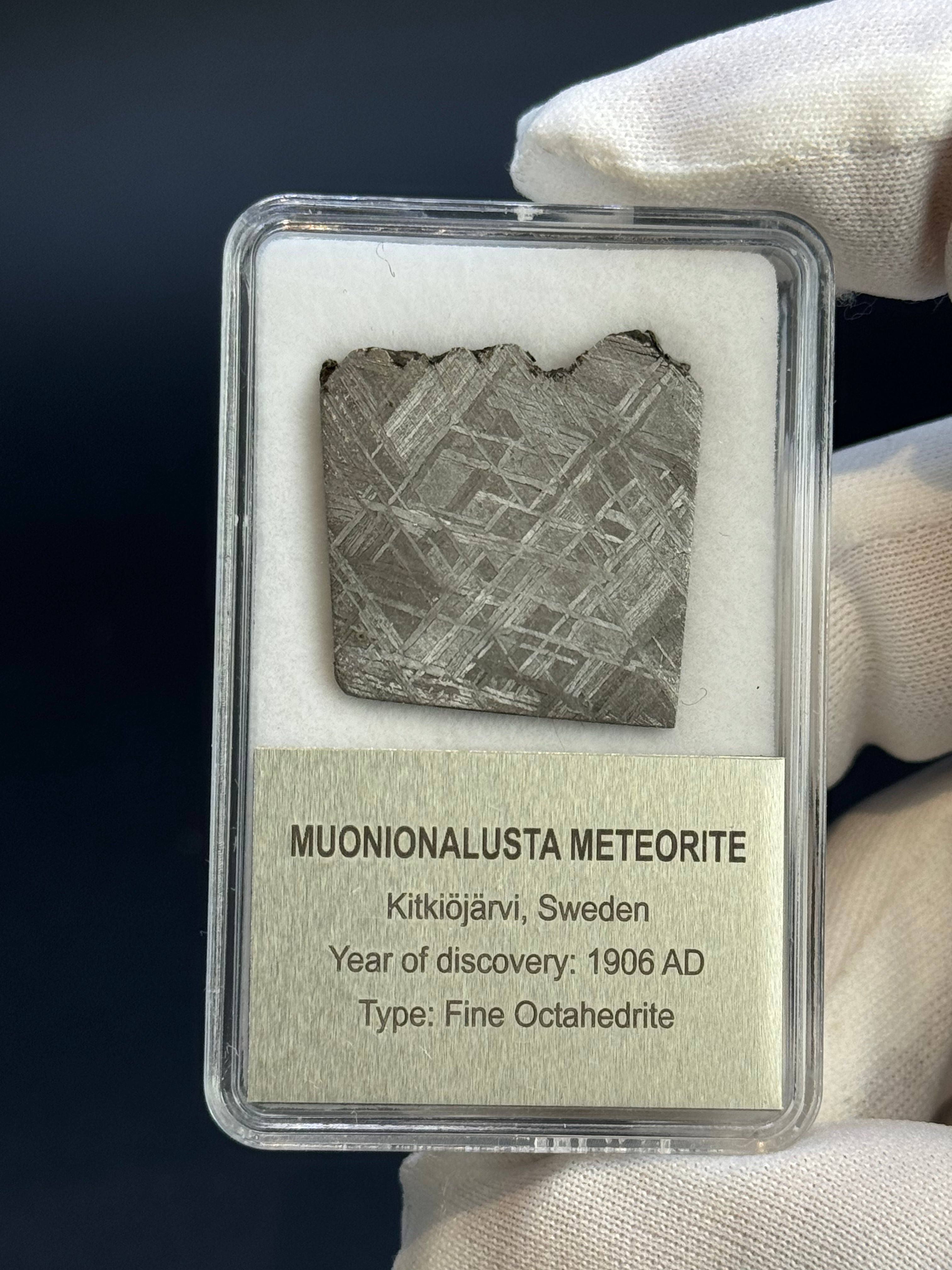 MUONIONALUSTA METEORITE, SWEDEN. DISPLAY BOX. 12,4 GRAMS.