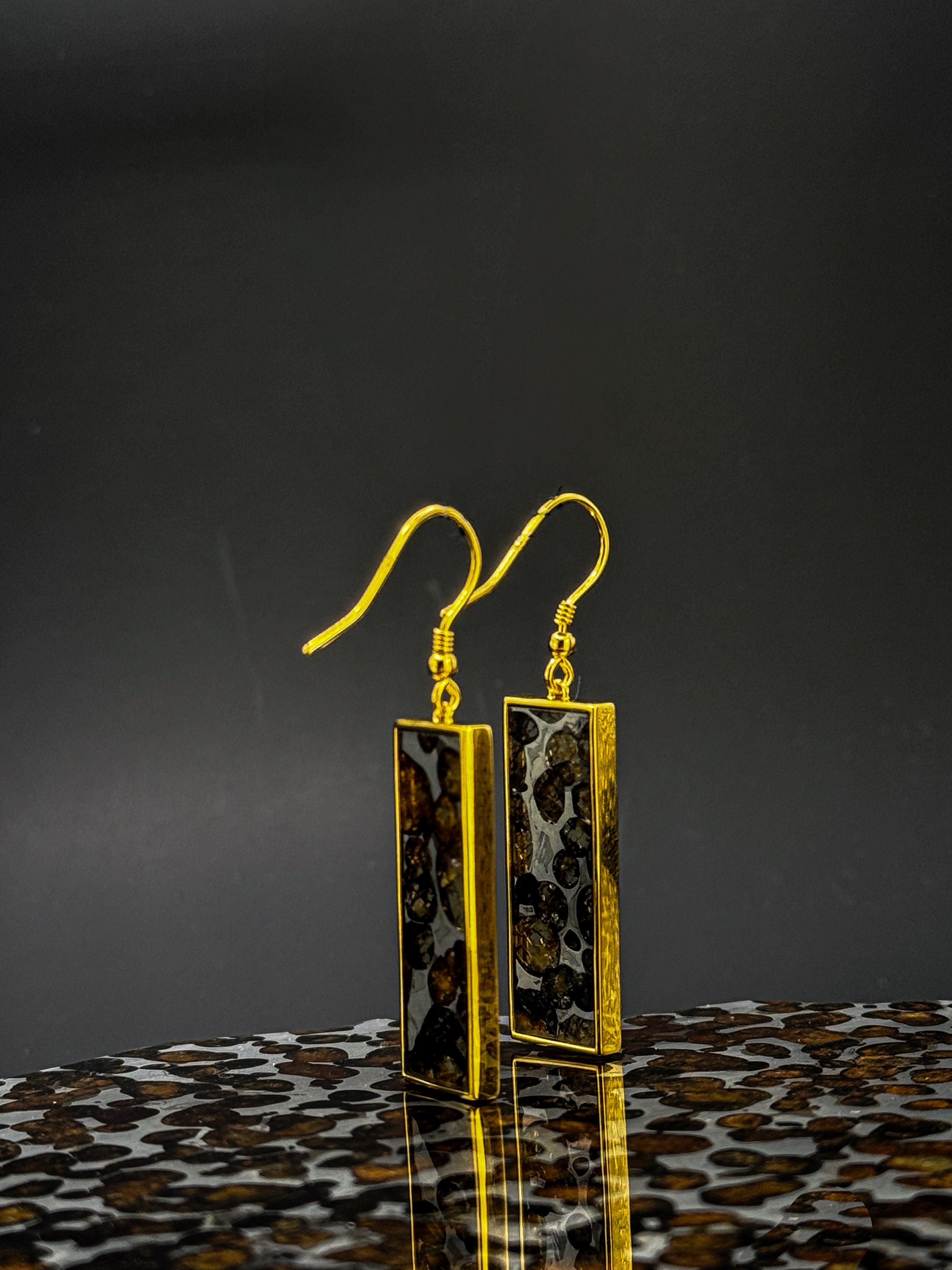 Cosmic Shards Earrings – Sericho Pallasite Meteorite, 18K Gold Plated