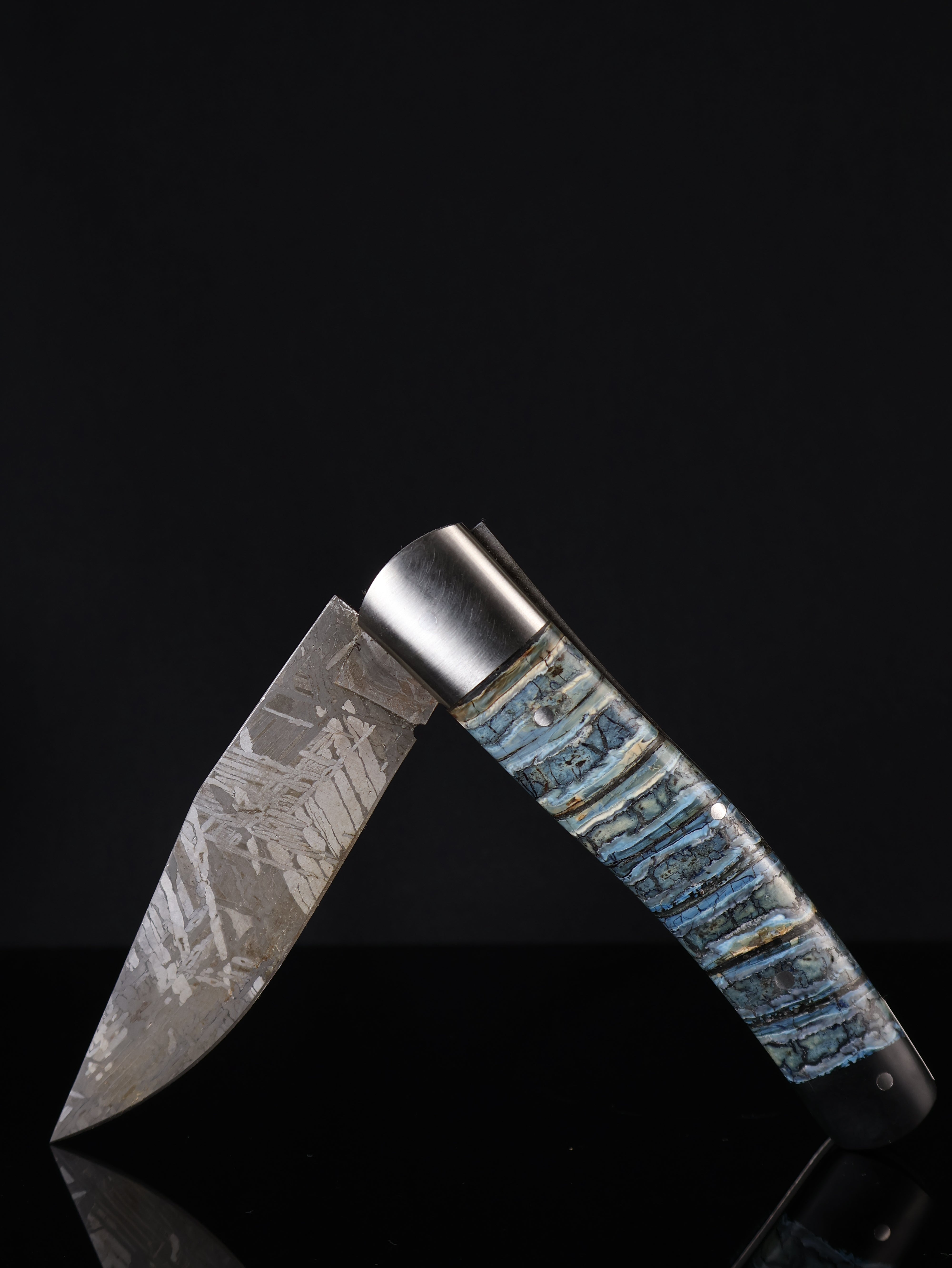 Aletai Meteorite Folding Knife with Woolly Mammoth Fossil Ivory Handle