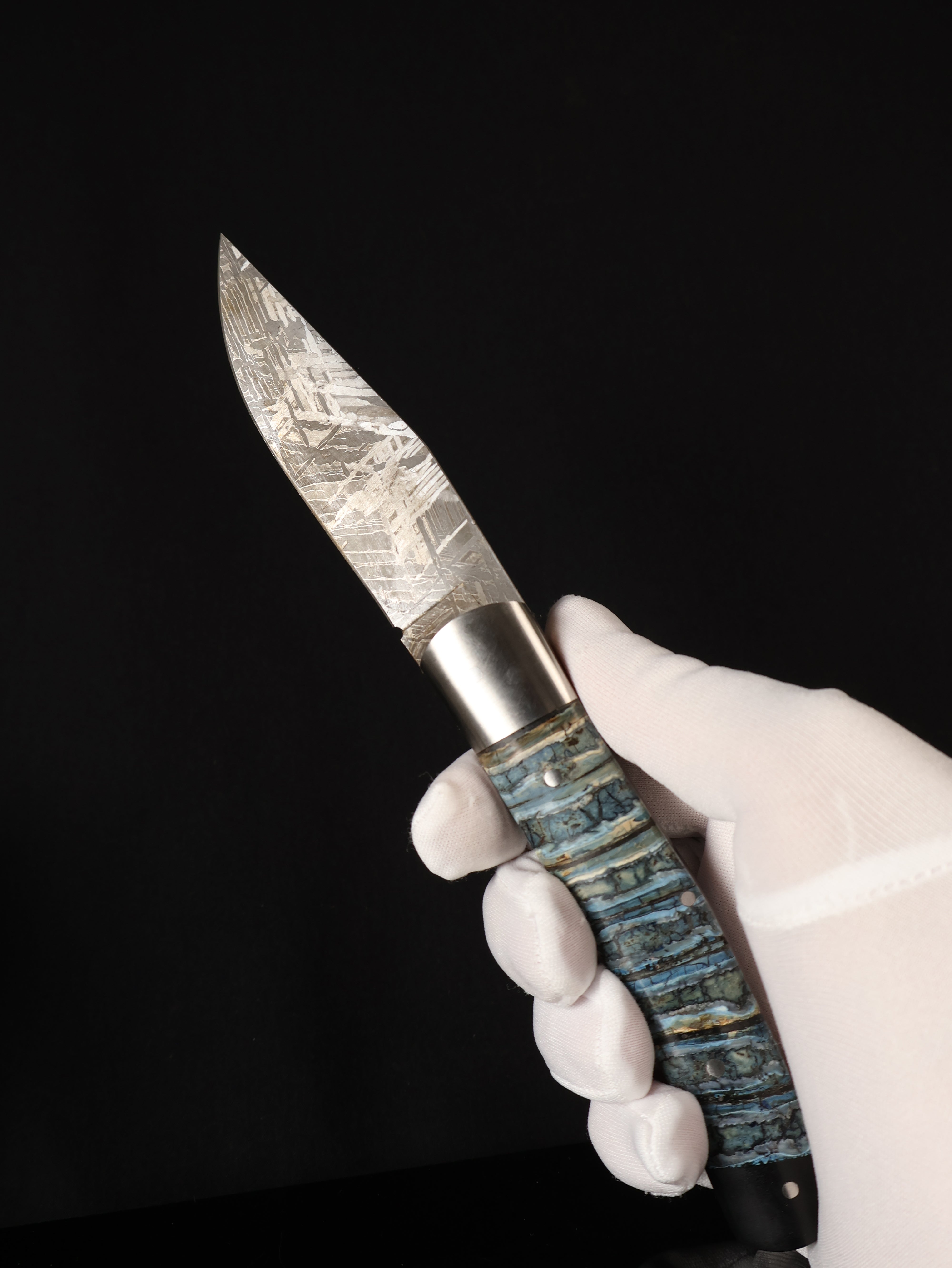 Aletai Meteorite Folding Knife with Woolly Mammoth Fossil Ivory Handle