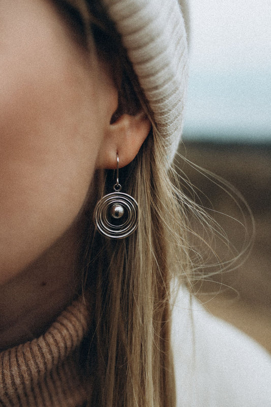 Orbit earrings with Muonionalusta meteorite bead