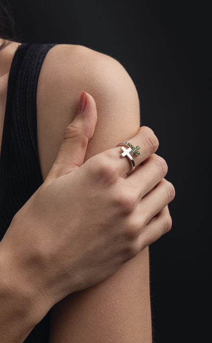Moldavite Cross ring
