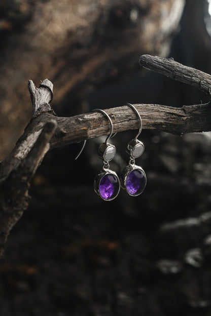 Earrings Universe made with Muonionalusta meteorite and natural stones