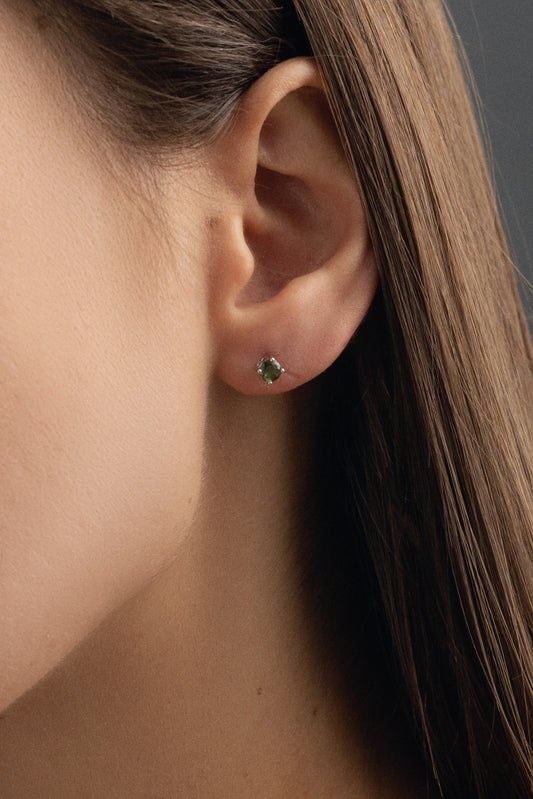 Facetated Moldavite stud earrings