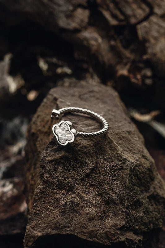 Silver 925 ring made with a fragment of Muonionalusta meteorite, authentic meteorite jewelry
