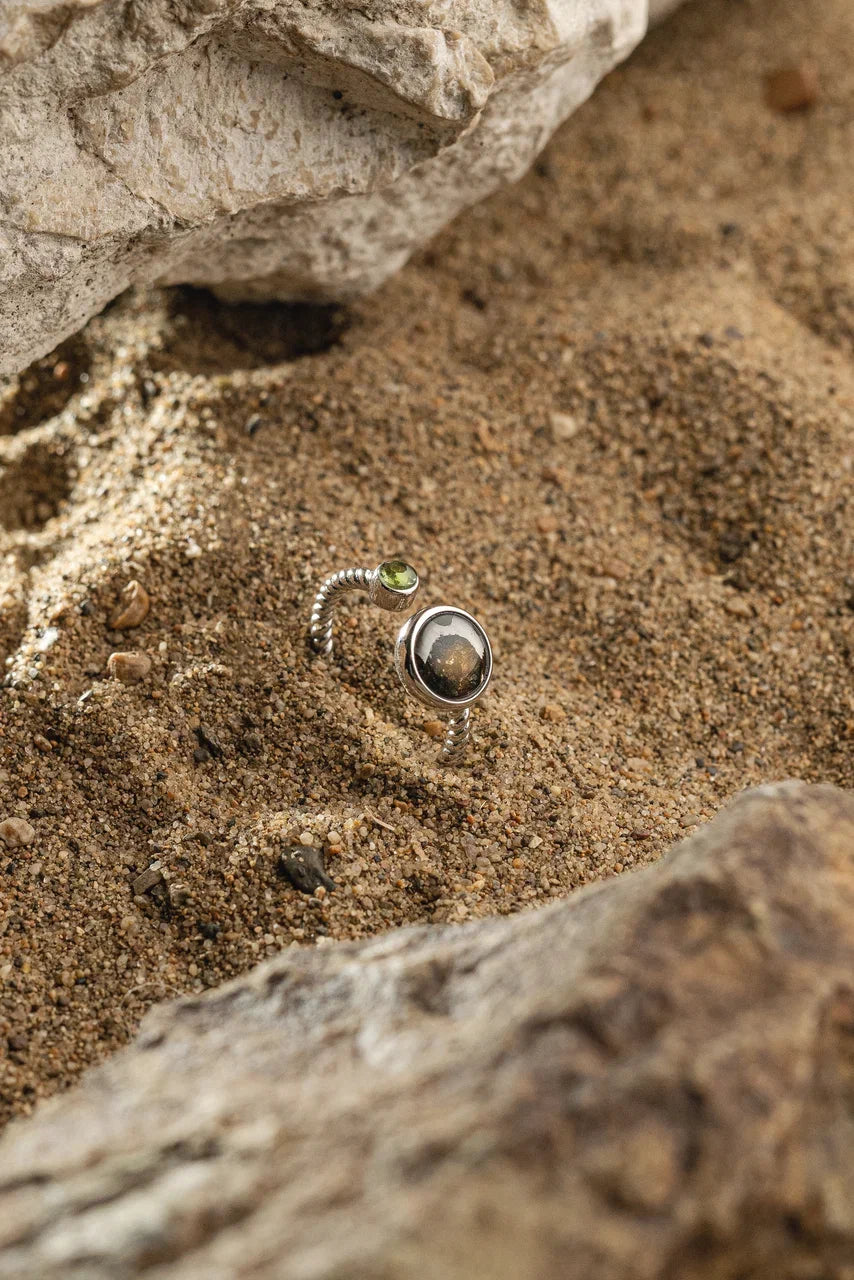 Sericho Meteorite & Moldavite round ring